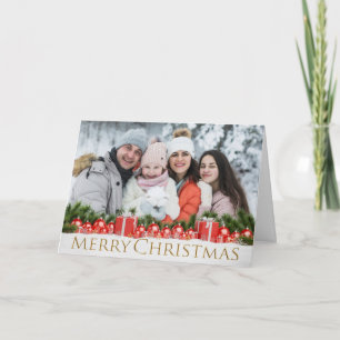 Snowy Red Packages Golden Frohe Weihnachten Foto