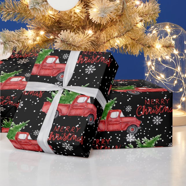 Snowy Red Truck Frohe Weihnachten Geschenkpapier (Feiertage)