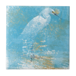 Snowy-Reiher-kleine quadratische Fliese