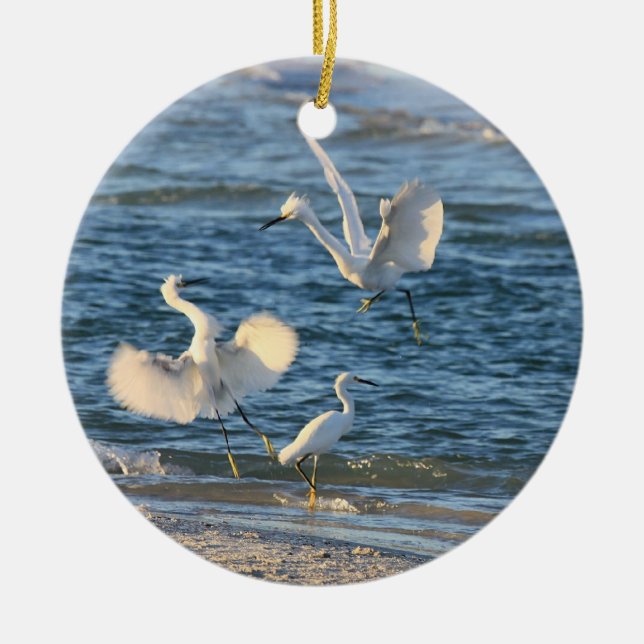 Snowy-Reiher-Tanzen (kann personalisiert sein) Keramikornament (Vorne)