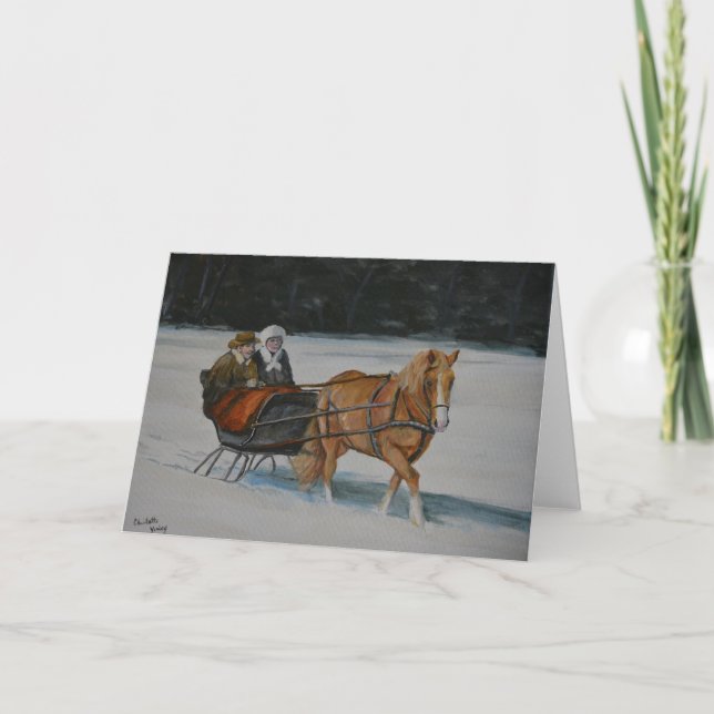 Snowy Ride Winter Scene Carte de voeux 5x7 (Devant)