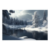 Snowy river landscape: a winter idyll