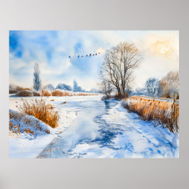 Snowy Riverbank im Winter Havelland Poster