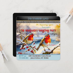Snowy Robins Noël Invitation à la fête de Noël