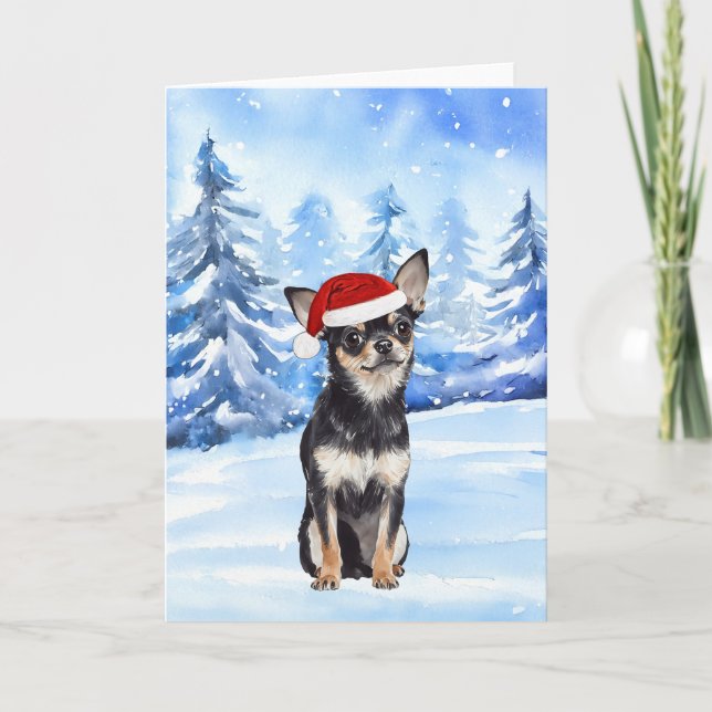 Snowy Santa Chihuahua Weihnachten Karte (Vorderseite)