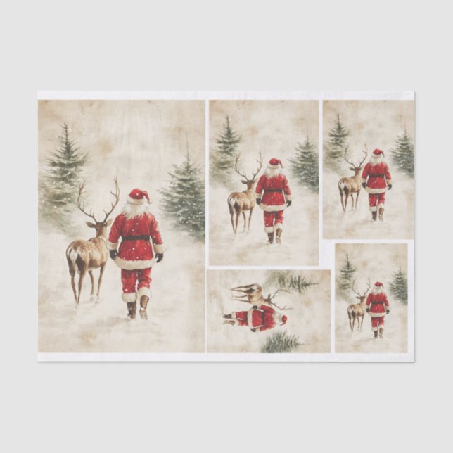 Snowy Santa und Rentier Seidenpapier (Vorderseite)