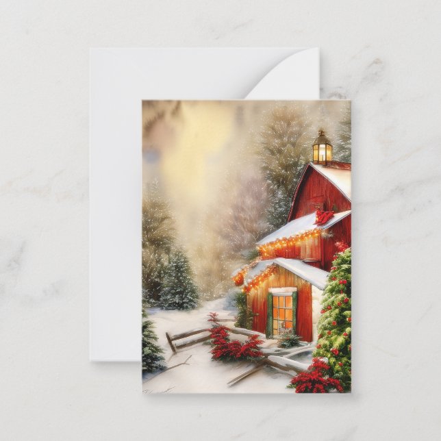 Snowy Scheune Budget Mini Weihnachten Mitteilungskarte (Vorderseite)