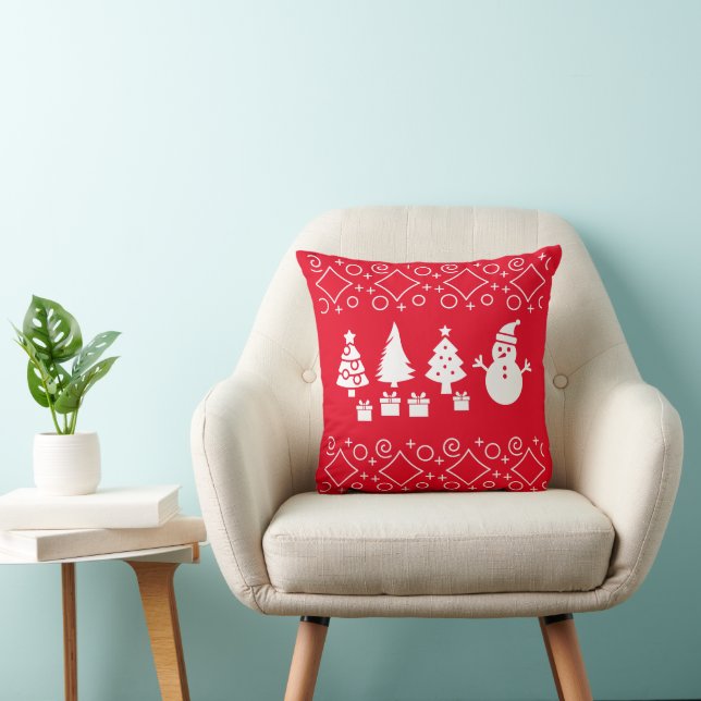Snowy Serenity: Weihnachtsbäume und Snowman-Design Kissen (Stuhl )