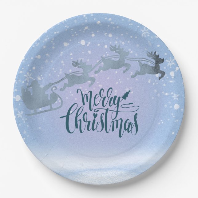Snowy Sleigh & Reindeer Christmas  Pappteller (Vorderseite)