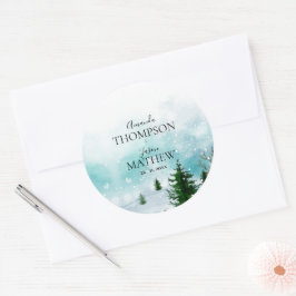 Snowy Snowflakes Frostige Winterhochzeit Runder Aufkleber
