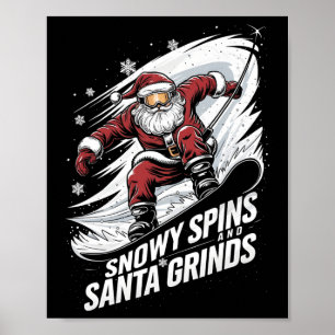 Snowy Spins Santa Grinds Snowboarder Weihnachtsfes Poster