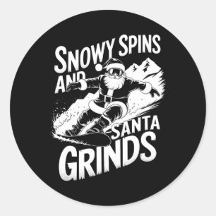 Snowy Spins Santa Grinds Snowboarder Weihnachtsfes Runder Aufkleber