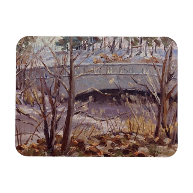 Snowy Szene der Brücke im Forest Park St. Louis Magnet (Horizontal)