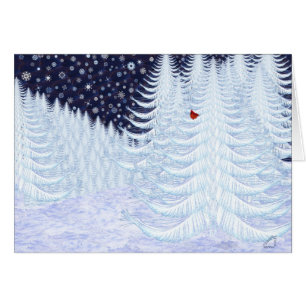 Snowy-Tannen mit rotem Vogel
