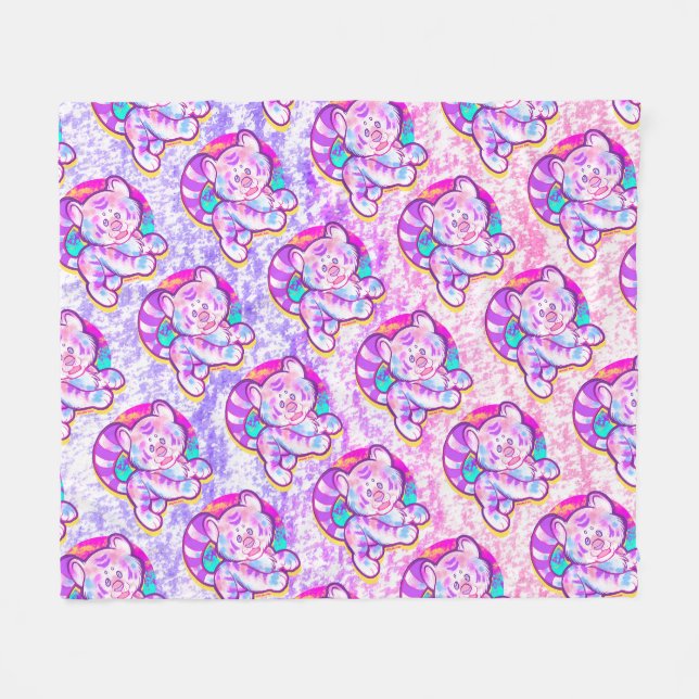 Snowy Tiger Niedlich Neon Kidcore Fleecedecke (Vorderseite (Horizontal))