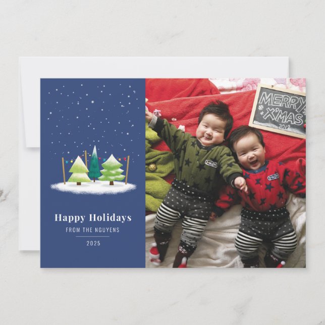 Snowy Tree Lot Night Feiertagskarte (Vorderseite)