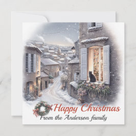 Snowy Village Black Cat Weihnachten