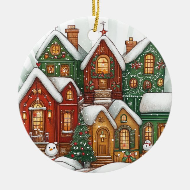 Snowy Village Keramik Weihnachtsschmuck (Vorne)