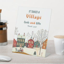 Snowy Village Winter Baby Shower Cards and Gifts Sockelschild