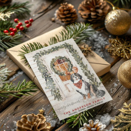 Snowy Vintag Berner Hund Wasserfarbe Feiertagskarte