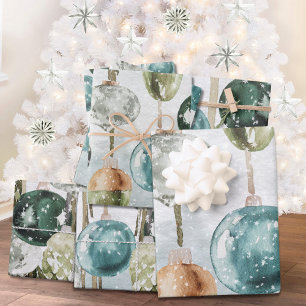 Snowy Vintage Hanging Green Glass Ornaments Geschenkpapier Set