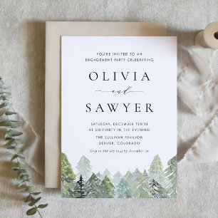 Snowy Watercolor Evergreen Forest Engagement Party Einladung