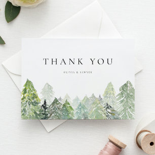 Snowy Watercolor Evergreen Forest Winter Wedding Dankeskarte