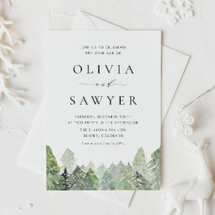 Snowy Watercolor Evergreen Forest Winter Wedding Einladungspostkarte