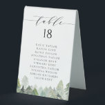 Snowy Watercolor Evergreen Forest Winter Wedding Tischaufsteller<br><div class="desc">Bring the quiet magic of winter to your celebration with this watercolor table tent sign featuring a snowy evergreen forest. Falling snow and soft green evergreen trees evoke a serene seasonal atmosphere, perfect for winter weddings, holiday parties, or birthdays. You can add individual guest names to each table sign, helping...</div>