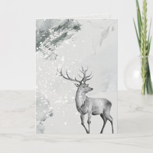 Snowy Watercolor Friedlich Hirsche Karte (Vorderseite)
