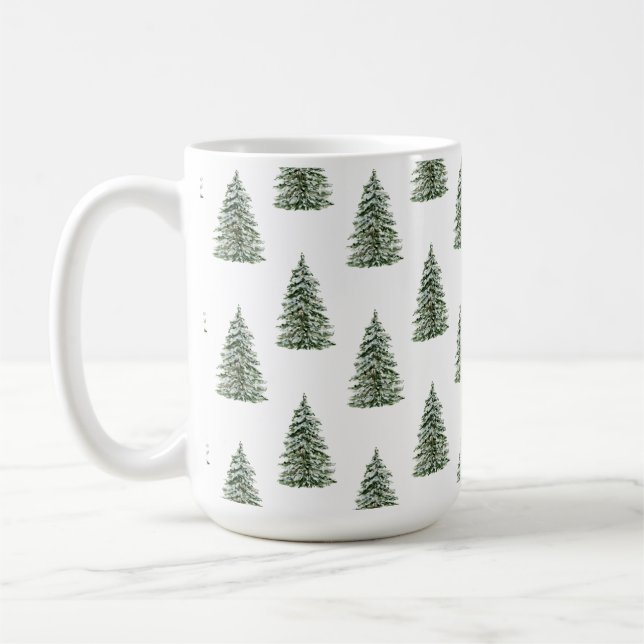 Snowy Watercolor Weihnachtsbaummuster Kaffeetasse (Links)