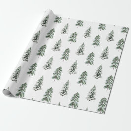 Snowy Watercolor Winterwald Bäume Geschenkpapier