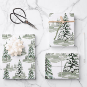 Snowy Watercolor Winterwald Bäume Geschenkpapier Set