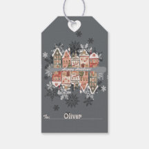 Snowy Weihnachtshäuser Schneeflocken Grau