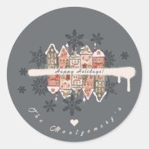 Snowy Weihnachtshäuser Schneeflocken Grau