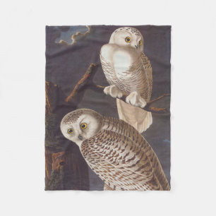 Snowy White Owls auf einer dunklen wolkigen Nacht  Fleecedecke