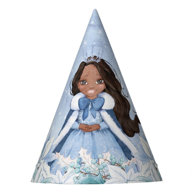 Snowy Winter African American Princess Partyhütchen (Vorderseite)