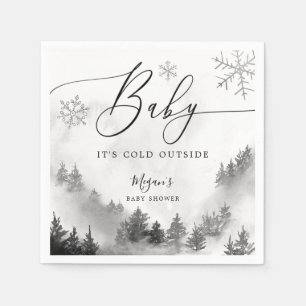 Snowy Winter Baby Dusche Graue Schneeflocken Serviette