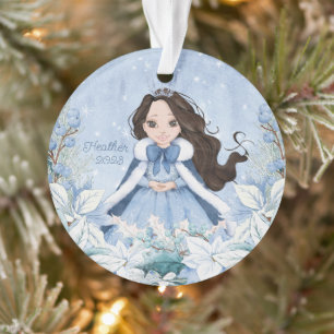 Snowy Winter Black Hair Princess Ornament