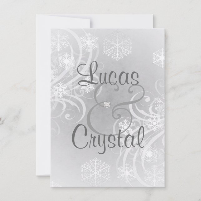 Snowy-Winter blühen graue Hochzeits-Einladung Einladung (Vorderseite)