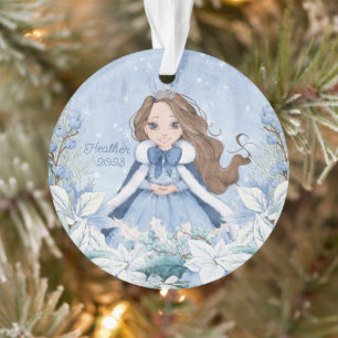 Snowy Winter Brünett Princess Ornament