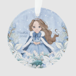 Snowy Winter Brünett Princess Ornament