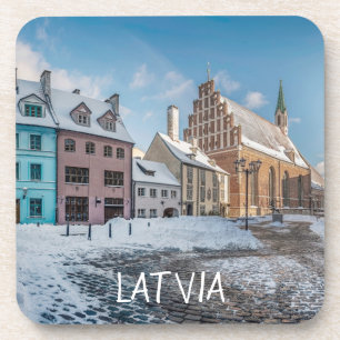 Snowy winter city centre in Riga, Lettland Getränkeuntersetzer