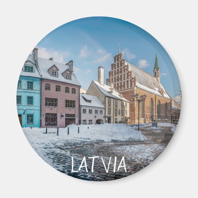 Snowy winter city centre in Riga, Lettland Magnet (Vorne)