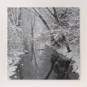 Snowy Winter Creek Tree Reflection Puzzle