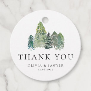Snowy Winter Evergreen Forest Wedding Vielen Dank Geschenkanhänger