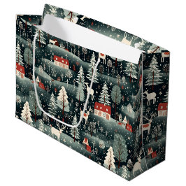 Snowy Winter Farmhouse  Große Geschenktüte
