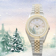 Snowy Winter Forest Watch - Gold römische Zahlen