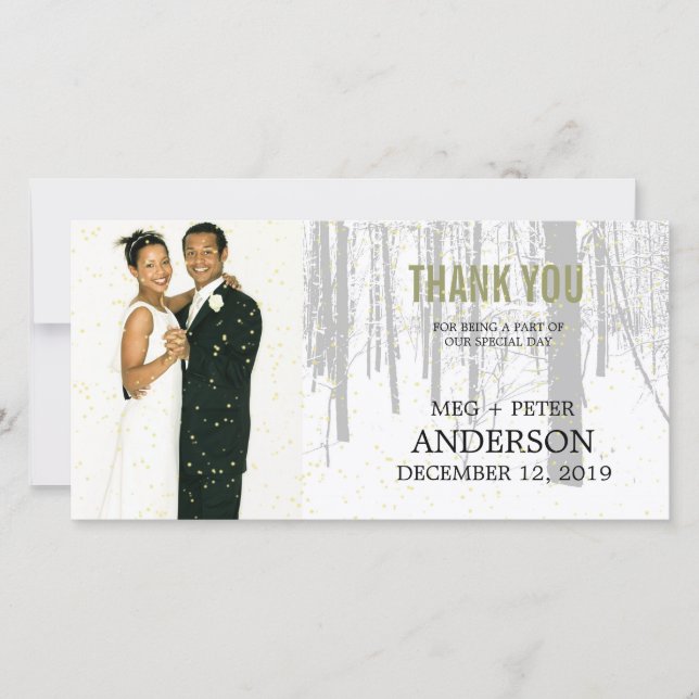 Snowy Winter Frosty Woods Wedding Foto Vielen Dank Dankeskarte (Vorderseite)
