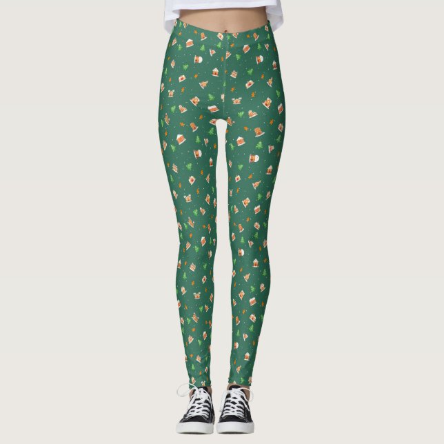 Snowy Winter Gingerbrot House Cookies Leggings (Vorderseite)